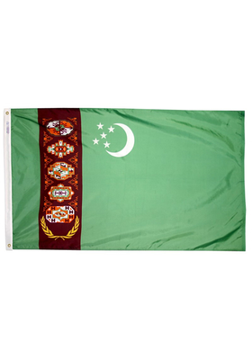 3x5 ft. Nylon Turkmenistan Flag Pole Hem Plain